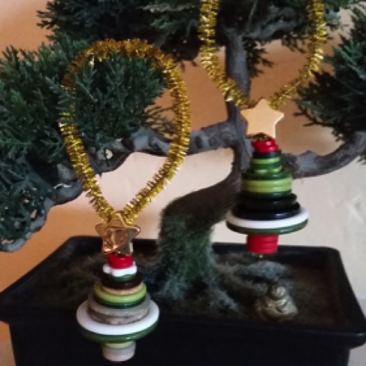This year the Knitting Group made tree ornaments out of buttons.